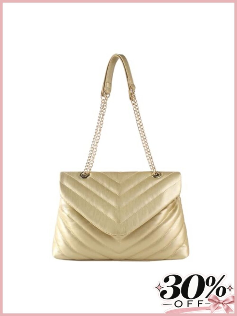Quilted Vegan Leather Crossbody Bag with Adjustable Chain Strap